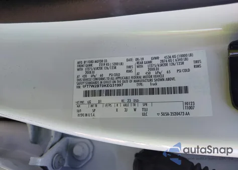 2019 Ford F-250 King Ranch from USA, damaged, VIN 1FT7W2BT0KEG31997